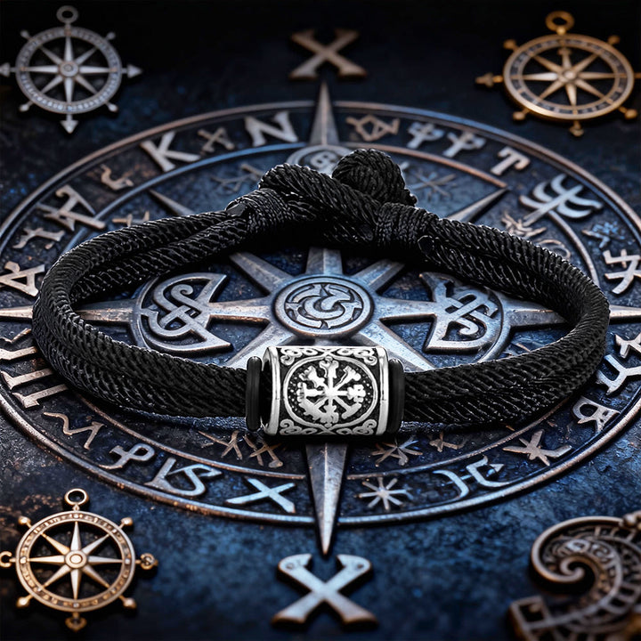 WorldNorse Viking Compass Runes Doppelsträngiges geflochtenes Armband - Schwarz - 21 cm - image 0