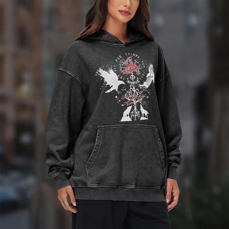 WorldNorse Vegvisir Raven Wolf Yggdrasil Gewaschener Hoodie - image 11