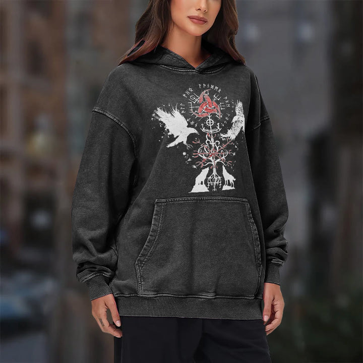 WorldNorse Vegvisir Raven Wolf Yggdrasil Gewaschener Hoodie - image 11