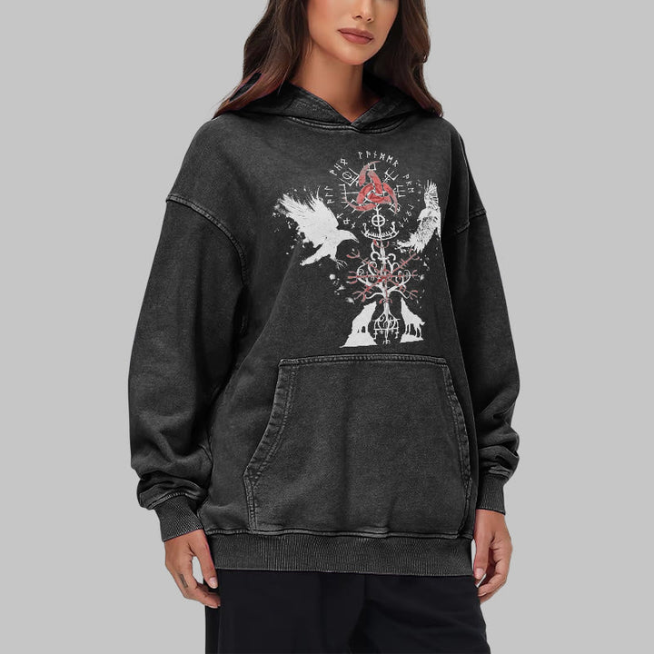 WorldNorse Vegvisir Raven Wolf Yggdrasil Gewaschener Hoodie - image 8