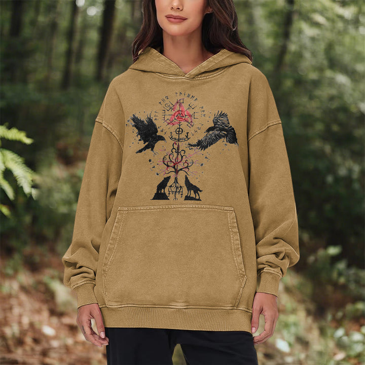 WorldNorse Vegvisir Raven Wolf Yggdrasil Gewaschener Hoodie - image 22