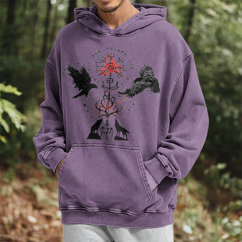 WorldNorse Vegvisir Raven Wolf Yggdrasil Gewaschener Hoodie - image 25