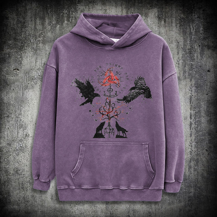 WorldNorse Vegvisir Raven Wolf Yggdrasil Gewaschener Hoodie - Lila - 3XL - image 23