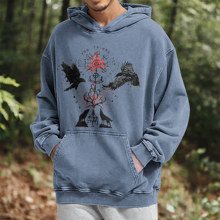 WorldNorse Vegvisir Raven Wolf Yggdrasil Gewaschener Hoodie - image 17