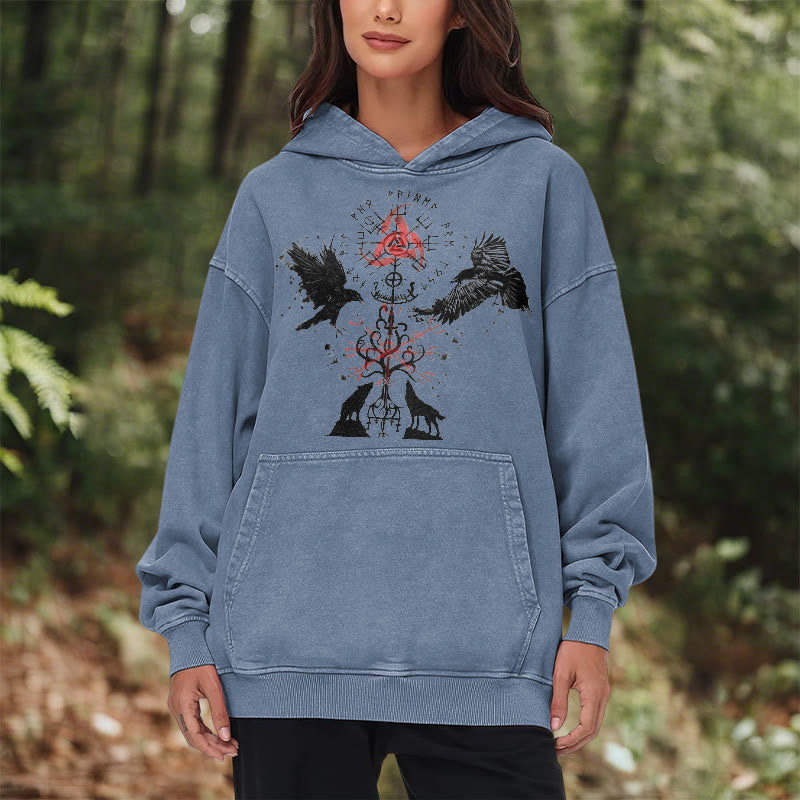 WorldNorse Vegvisir Raven Wolf Yggdrasil Gewaschener Hoodie - image 18