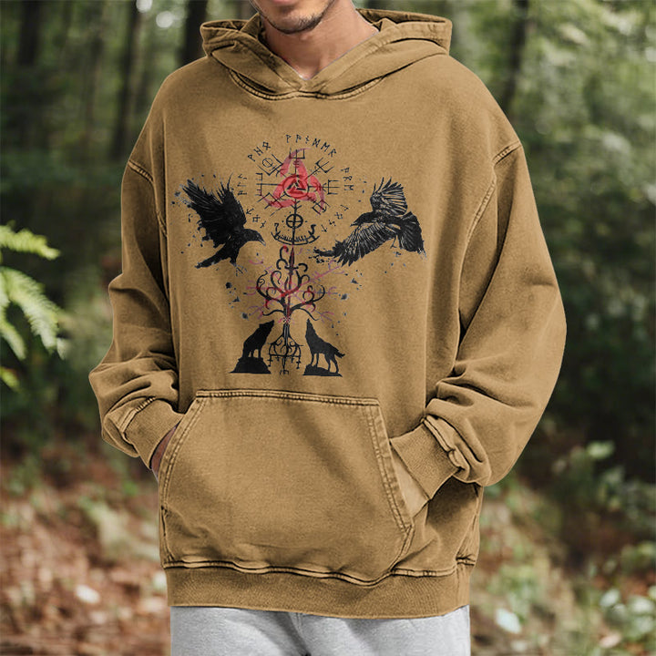 WorldNorse Vegvisir Raven Wolf Yggdrasil Gewaschener Hoodie - image 21