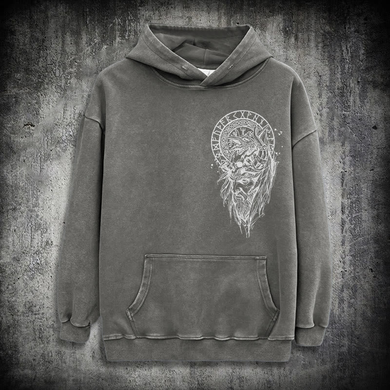 WorldNorse Viking Elder Rune Emblem Washed Hoodie - Grau - 3XL - image 12