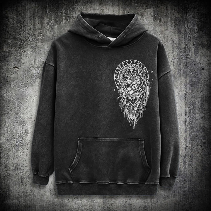 WorldNorse Viking Elder Rune Emblem Washed Hoodie - Schwarz - 3XL - image 0