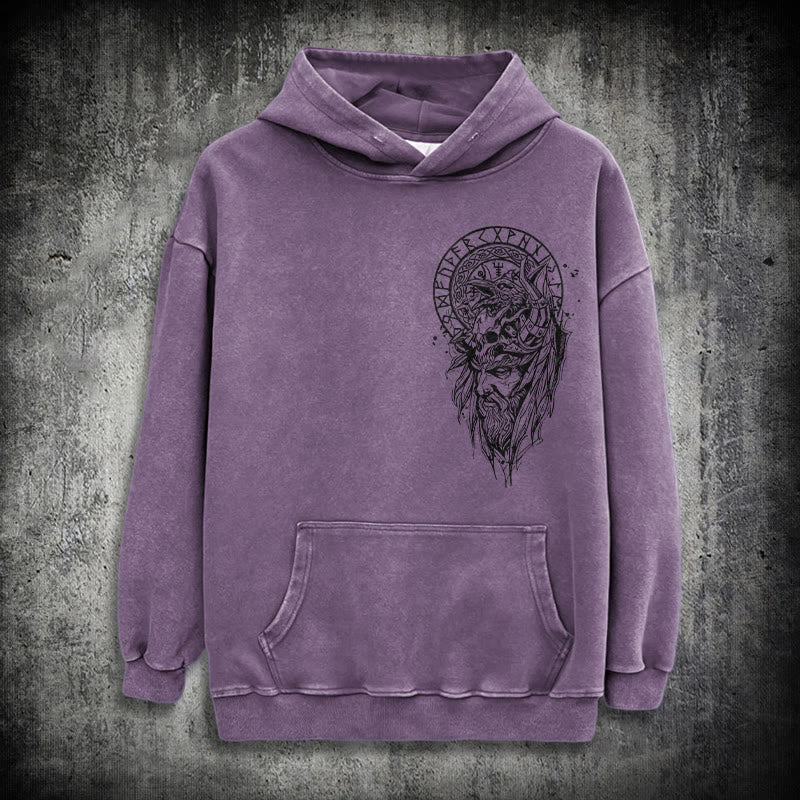 WorldNorse Viking Elder Rune Emblem Washed Hoodie - Lila - 3XL - image 23