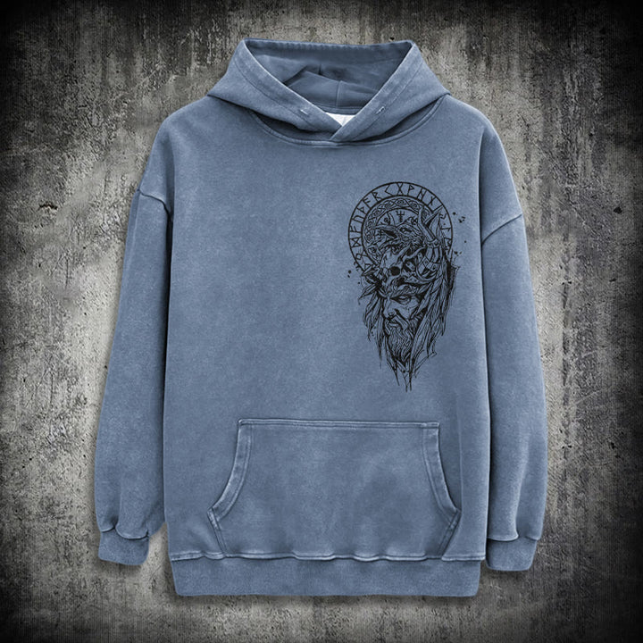 WorldNorse Viking Elder Rune Emblem Washed Hoodie - Blau - 3XL - image 15