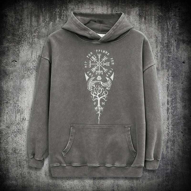 WorldNorse Valknut Vegvisir Raven Washed Hoodie - Grau - 3XL - image 12