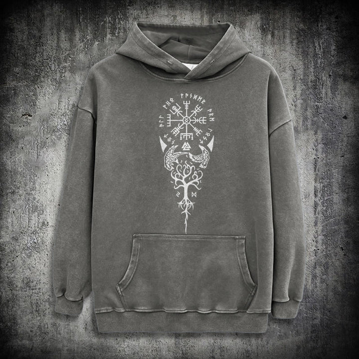 WorldNorse Valknut Vegvisir Raven Washed Hoodie - Grau - 3XL - image 12
