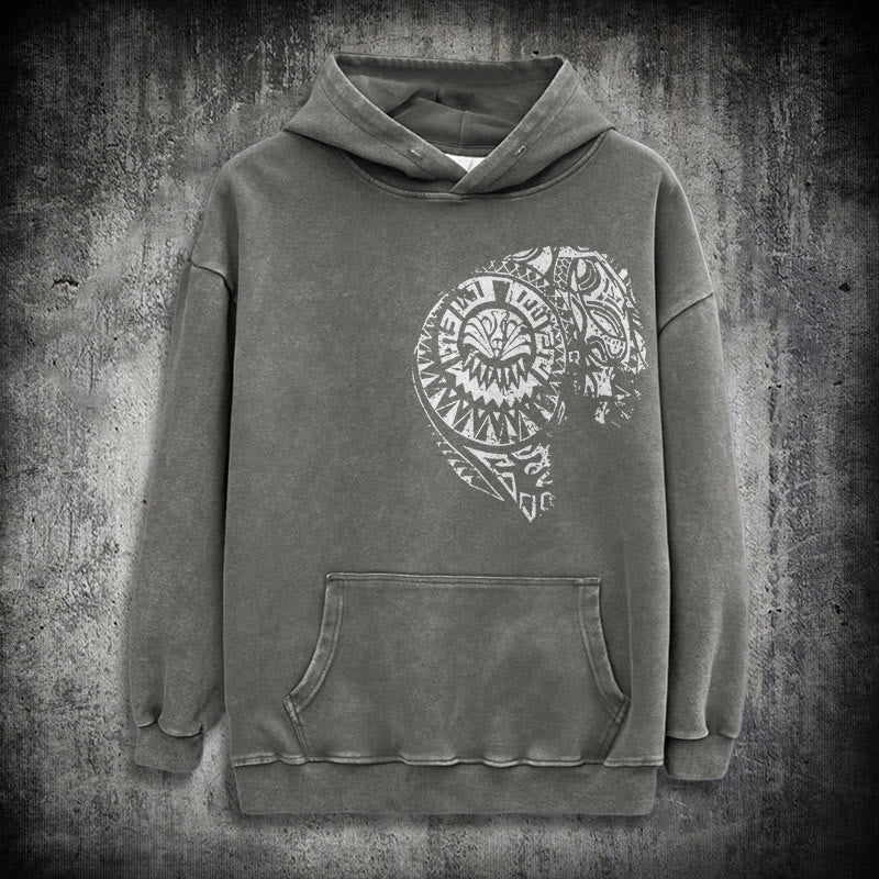 WorldNorse Kapuzenpullover mit aufwendigem Totenkopf-Muster - Grau - 3XL - image 12