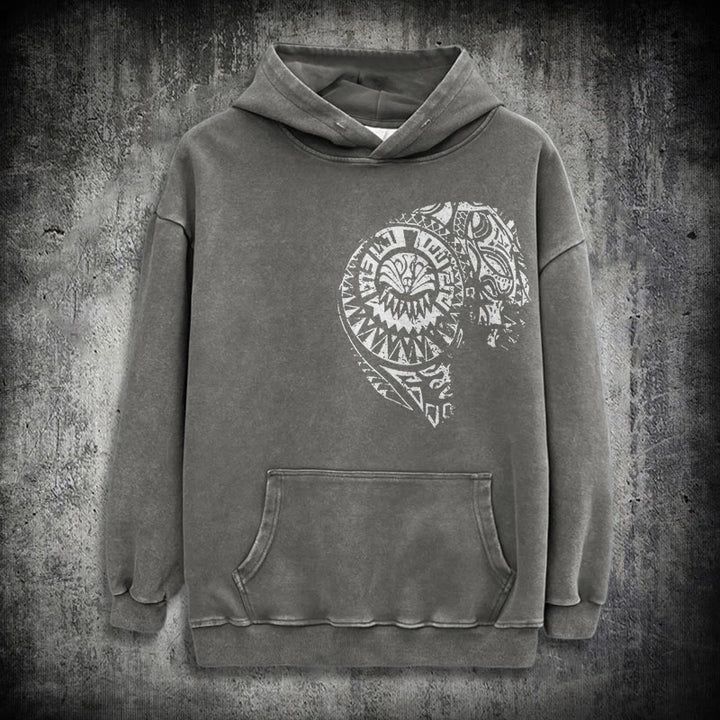 WorldNorse Kapuzenpullover mit aufwendigem Totenkopf-Muster - Grau - 3XL - image 12