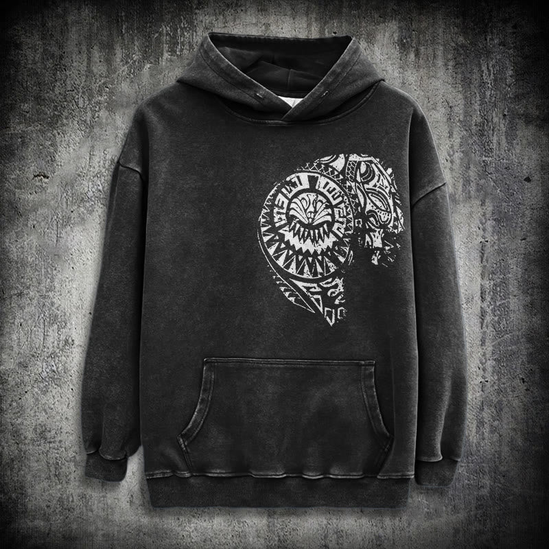 WorldNorse Kapuzenpullover mit aufwendigem Totenkopf-Muster - Schwarz - 3XL - image 0