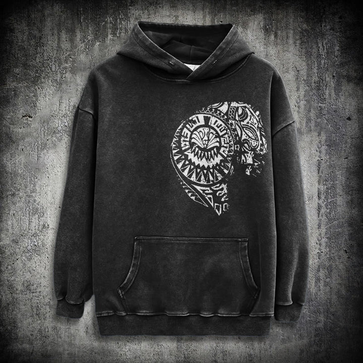 WorldNorse Kapuzenpullover mit aufwendigem Totenkopf-Muster - Schwarz - 3XL - image 0