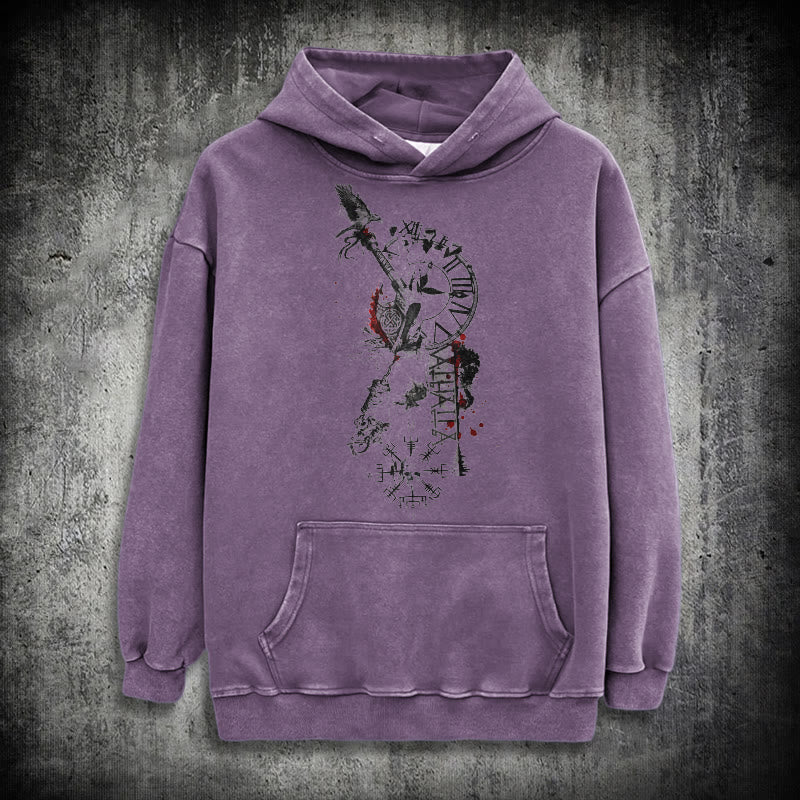 WorldNorse Clock Rune Spear Blood Splatter Washed Hoodie - Lila - 3XL - image 23