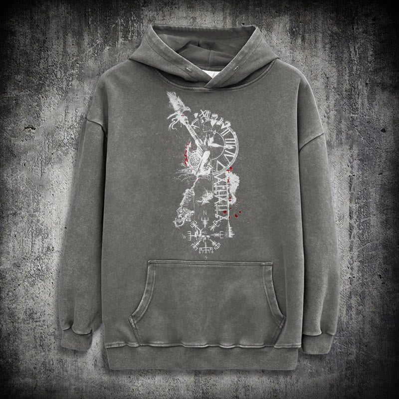 WorldNorse Clock Rune Spear Blood Splatter Washed Hoodie - Grau - 3XL - image 12