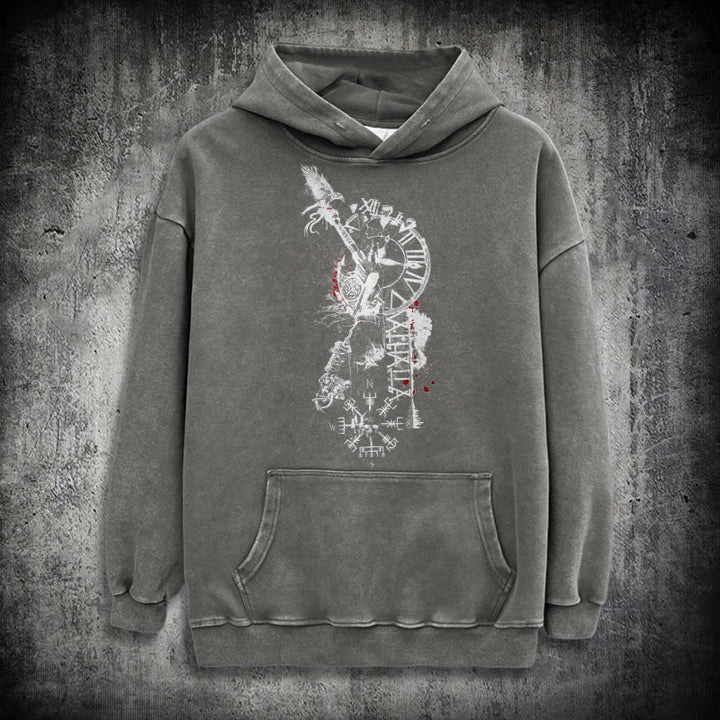 WorldNorse Clock Rune Spear Blood Splatter Washed Hoodie - Grau - 3XL - image 12