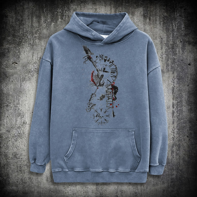 WorldNorse Clock Rune Spear Blood Splatter Washed Hoodie - Blau - 3XL - image 15