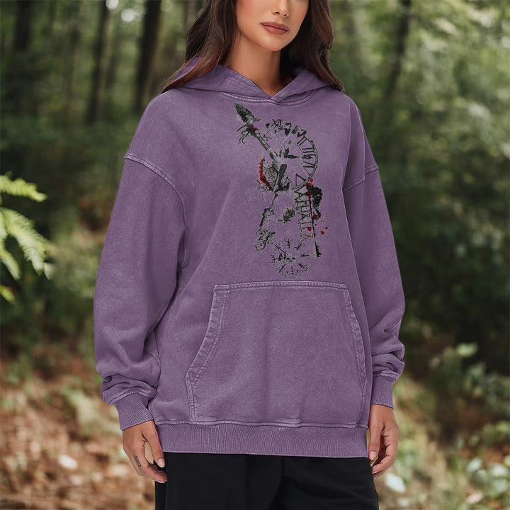 WorldNorse Clock Rune Spear Blood Splatter Washed Hoodie - image 26