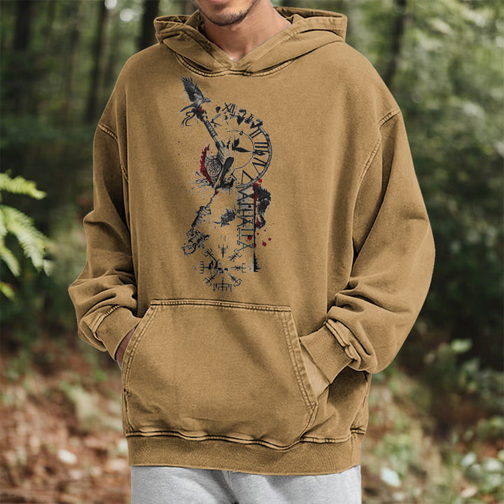 WorldNorse Clock Rune Spear Blood Splatter Washed Hoodie - image 21