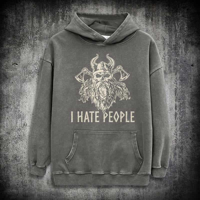 WorldNorse Hoodie mit Wikingerschädel und Axtmotiv - Grau - 3XL - image 12