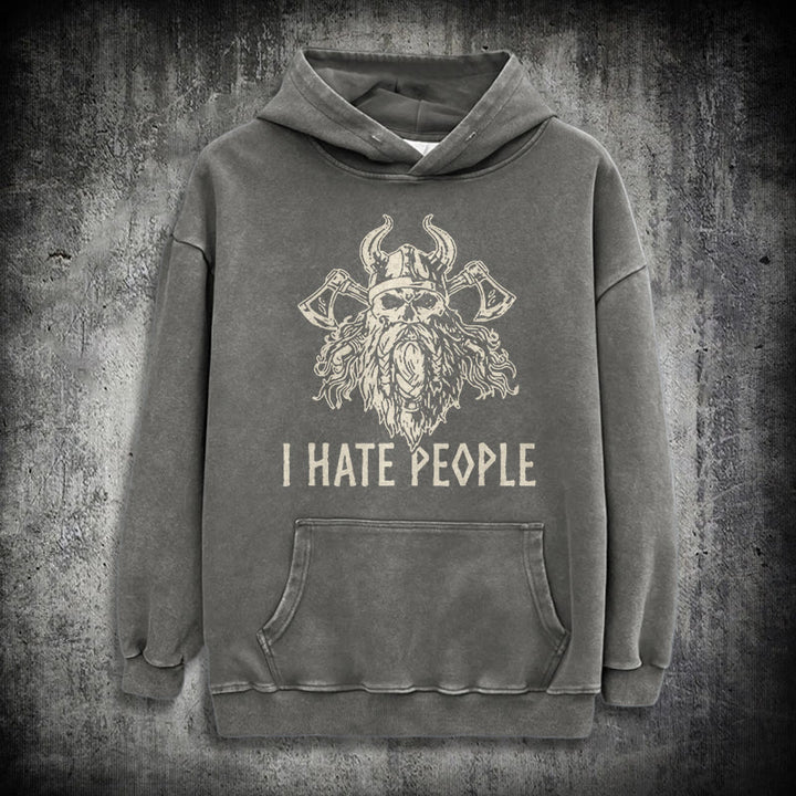 WorldNorse Hoodie mit Wikingerschädel und Axtmotiv - Grau - 3XL - image 12
