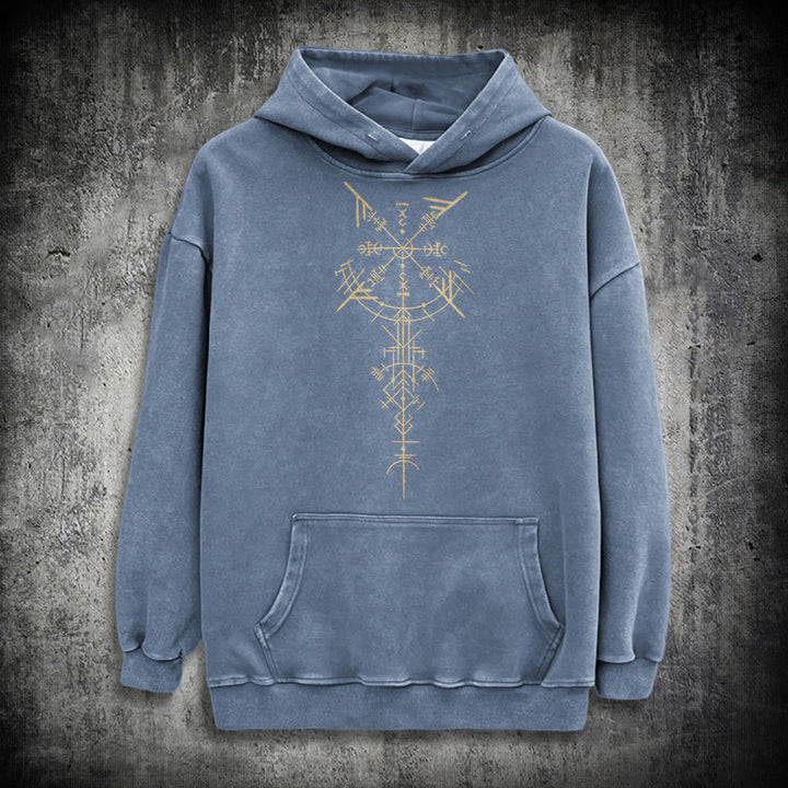 WorldNorse Gilded Rune Vegvisir Washed Hoodie - Blau - 3XL - image 15