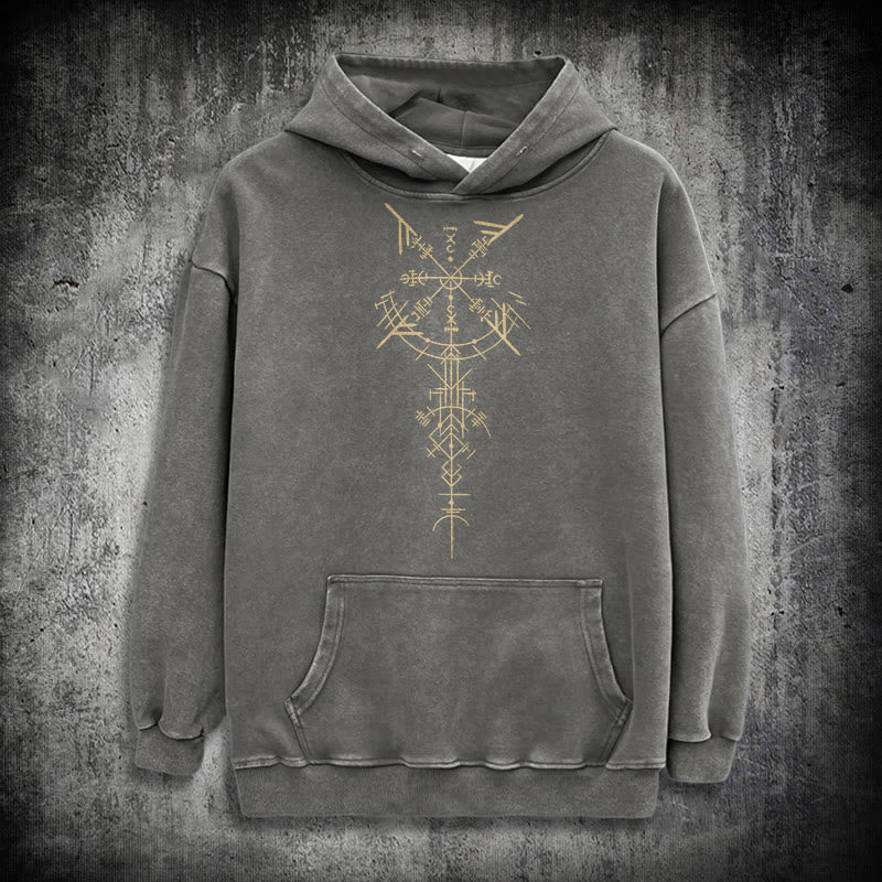 WorldNorse Gilded Rune Vegvisir Washed Hoodie - Grau - 3XL - image 12