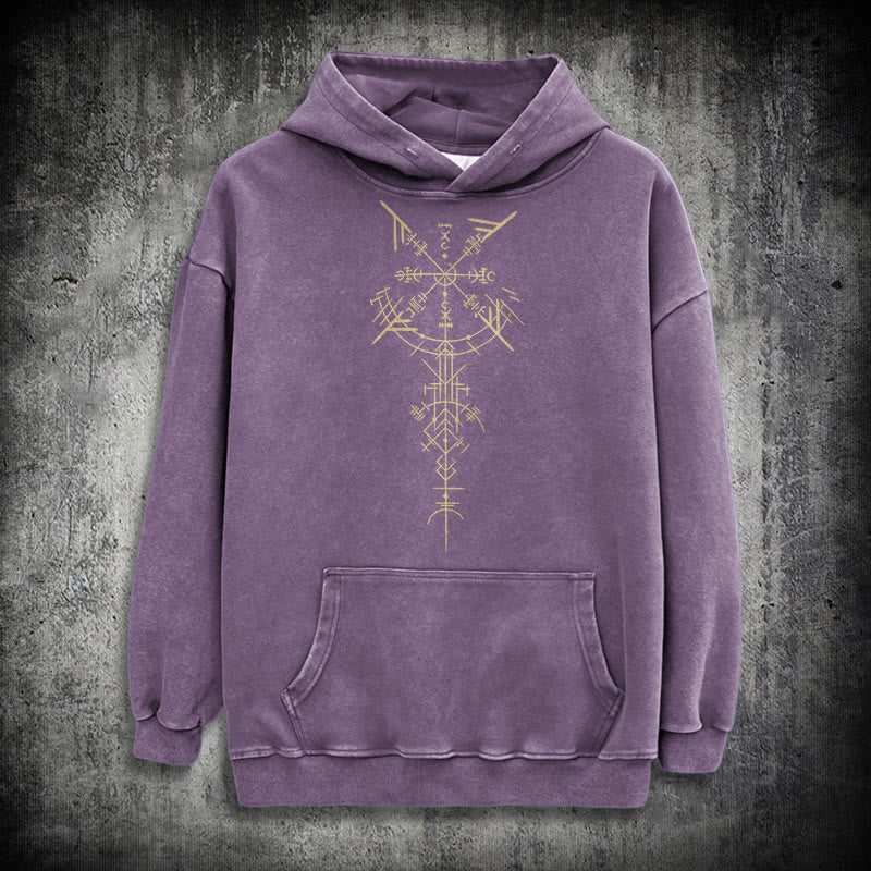 WorldNorse Gilded Rune Vegvisir Washed Hoodie - Lila - 3XL - image 23