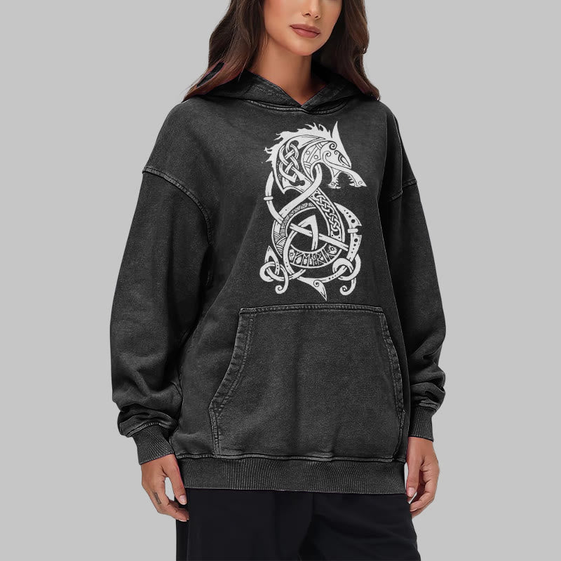 WorldNorse Keltischer Knoten Nordischer Drache Washed Hoodie - image 8