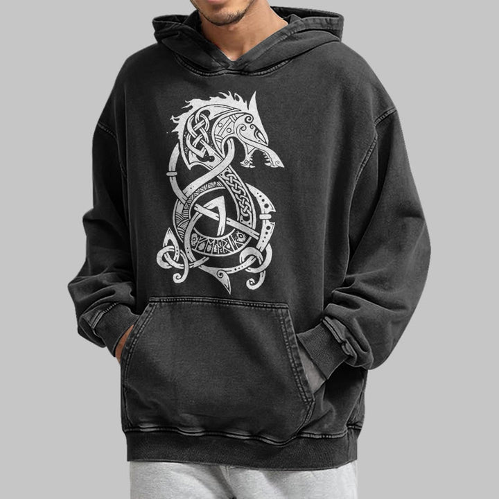 WorldNorse Keltischer Knoten Nordischer Drache Washed Hoodie - image 4