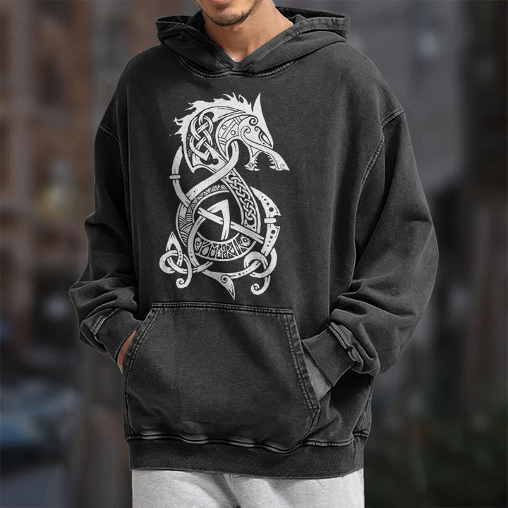 WorldNorse Keltischer Knoten Nordischer Drache Washed Hoodie - image 7