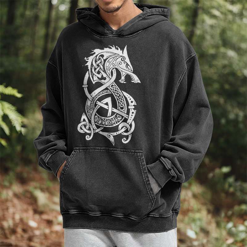 WorldNorse Keltischer Knoten Nordischer Drache Washed Hoodie - image 6