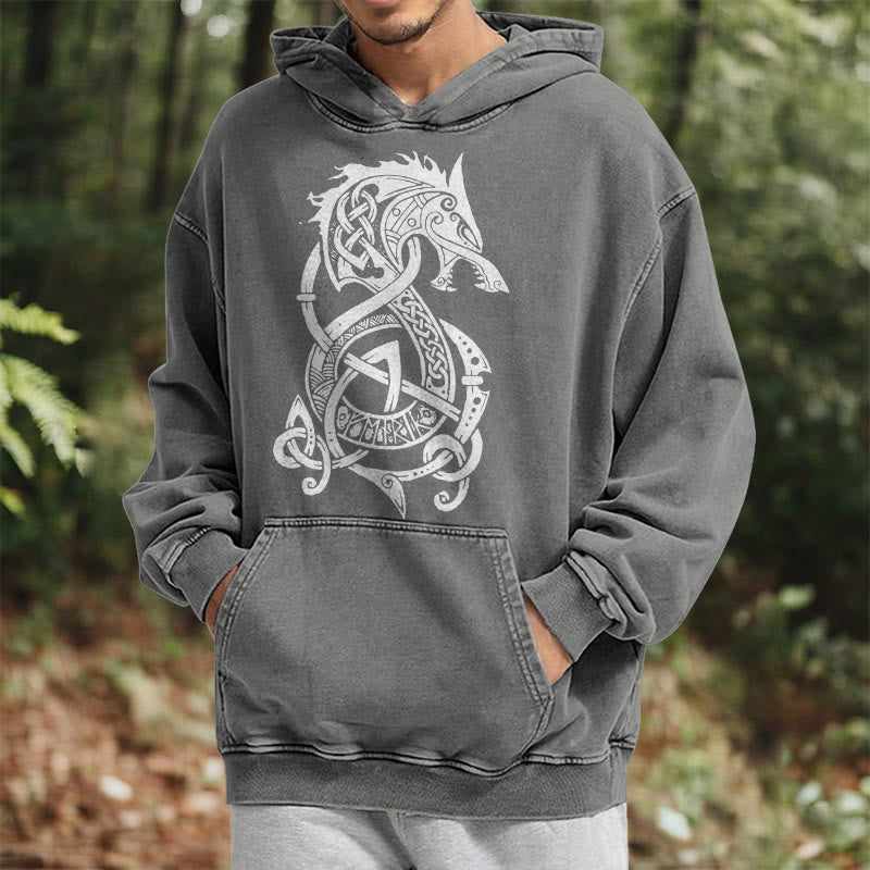 WorldNorse Keltischer Knoten Nordischer Drache Washed Hoodie - image 14