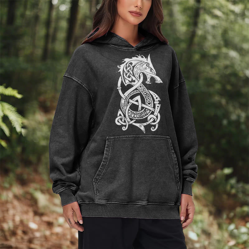 WorldNorse Keltischer Knoten Nordischer Drache Washed Hoodie - image 10