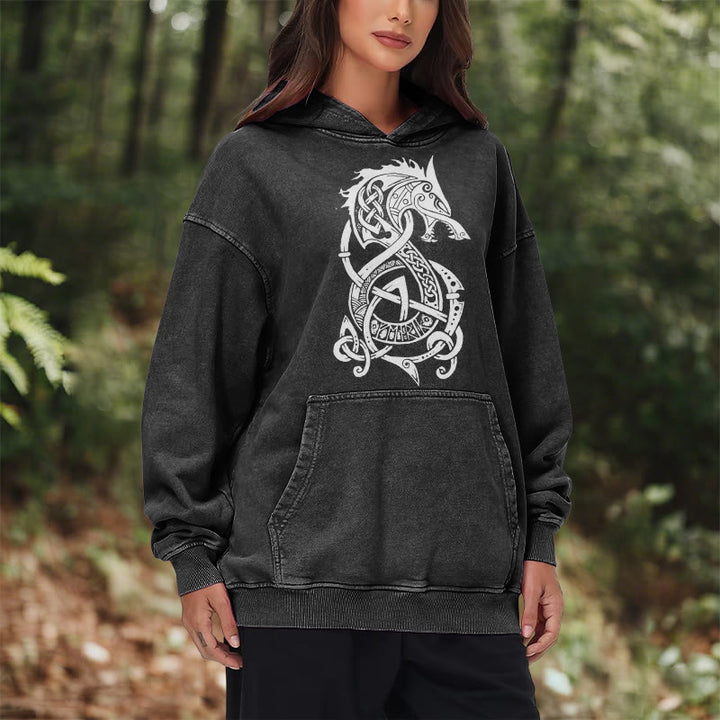WorldNorse Keltischer Knoten Nordischer Drache Washed Hoodie - image 10
