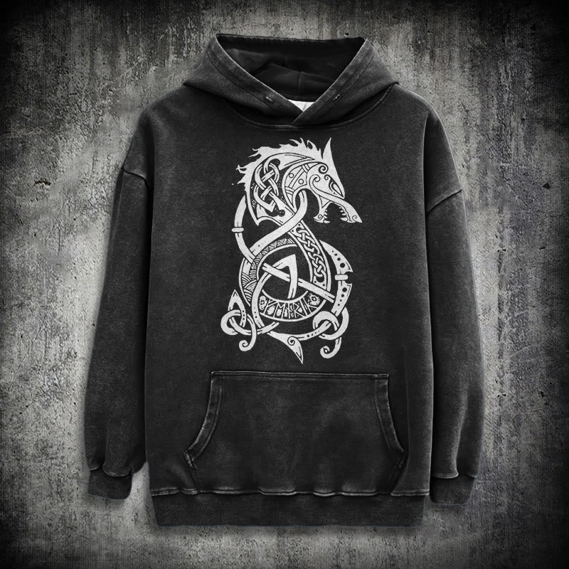 WorldNorse Keltischer Knoten Nordischer Drache Washed Hoodie - Schwarz - 3XL - image 0