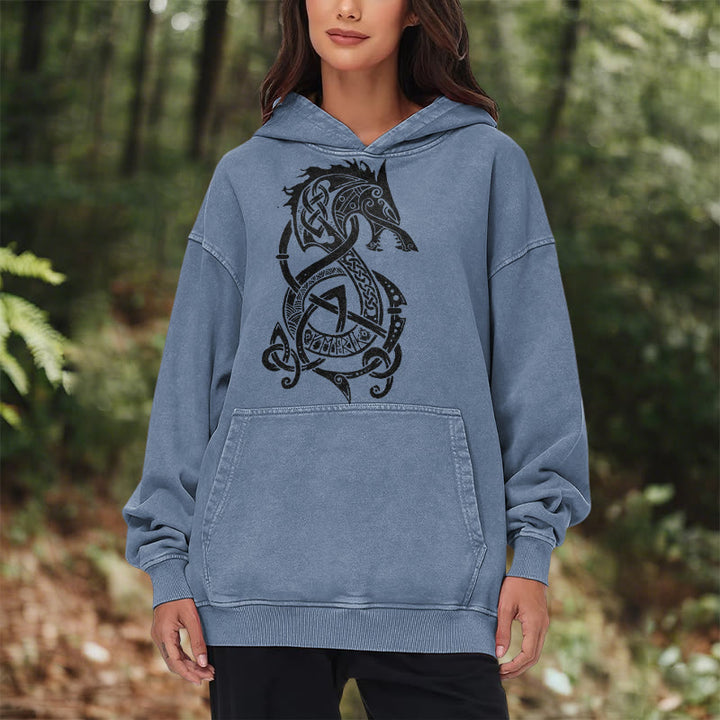 WorldNorse Keltischer Knoten Nordischer Drache Washed Hoodie - image 18