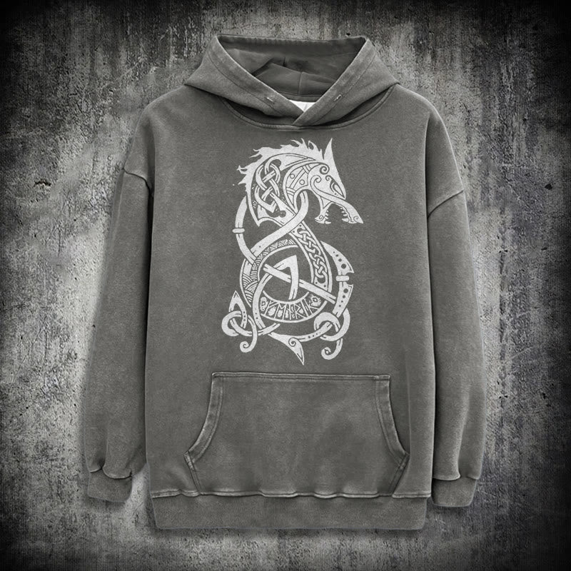 WorldNorse Keltischer Knoten Nordischer Drache Washed Hoodie - Grau - 3XL - image 12