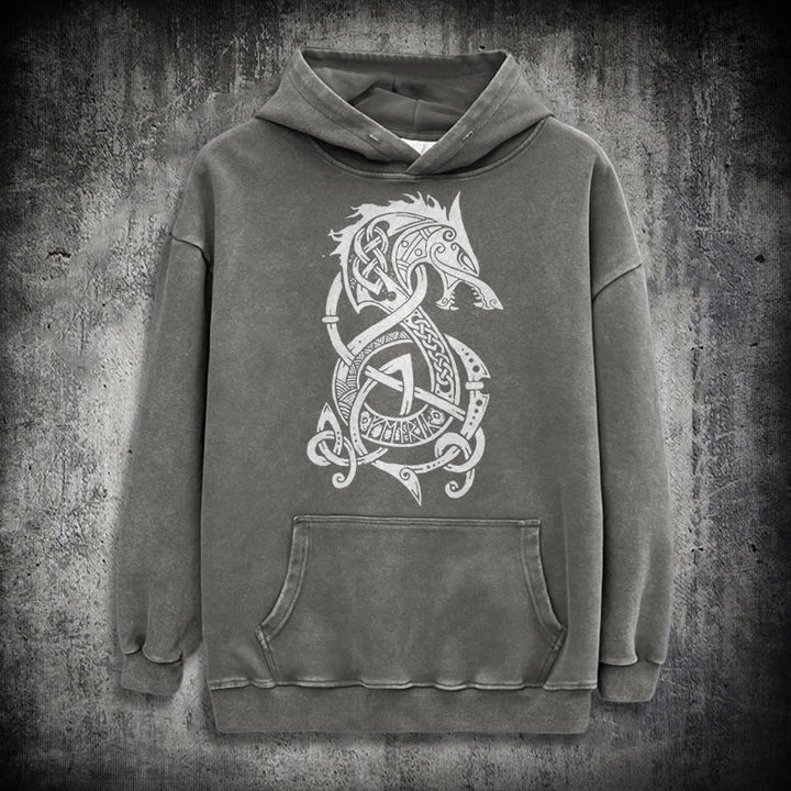WorldNorse Keltischer Knoten Nordischer Drache Washed Hoodie - Grau - 3XL - image 12