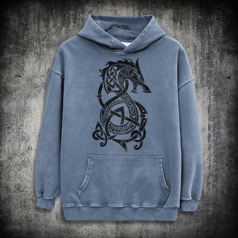 WorldNorse Keltischer Knoten Nordischer Drache Washed Hoodie - Blau - 3XL - image 15