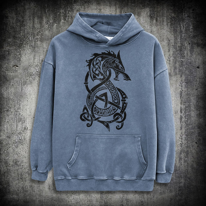 WorldNorse Keltischer Knoten Nordischer Drache Washed Hoodie - Blau - 3XL - image 15
