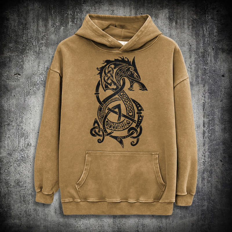 WorldNorse Keltischer Knoten Nordischer Drache Washed Hoodie - Khaki - 3XL - image 19