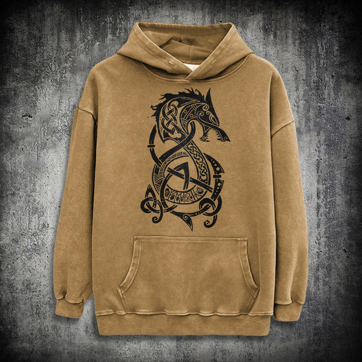 WorldNorse Keltischer Knoten Nordischer Drache Washed Hoodie - Khaki - 3XL - image 19