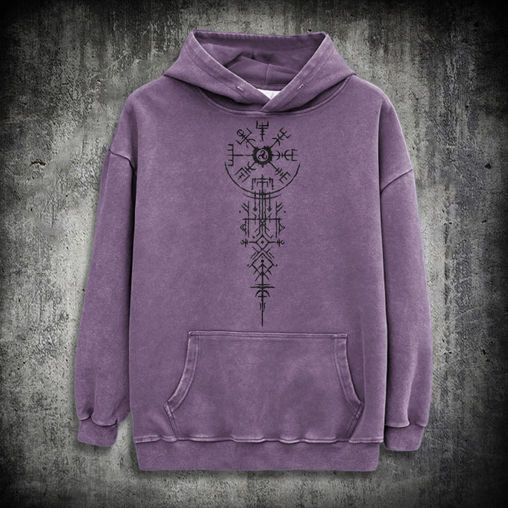 WorldNorse Ornate Rune Vegvisir Emblem Washed Hoodie - Lila - 3XL - image 23