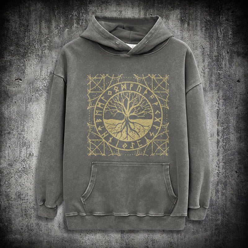 WorldNorse Golden Rune Yggdrasil Washed Hoodie - Grau - 3XL - image 12