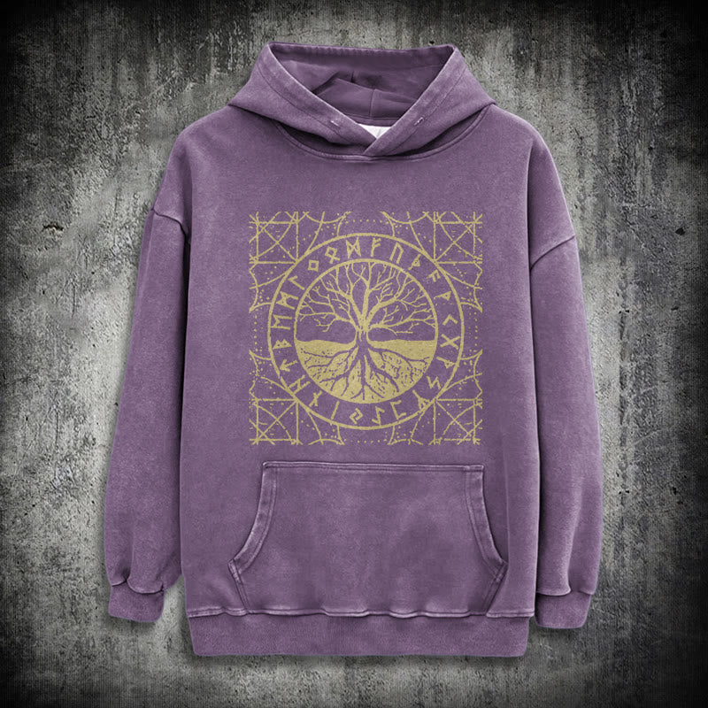 WorldNorse Golden Rune Yggdrasil Washed Hoodie - Lila - 3XL - image 23