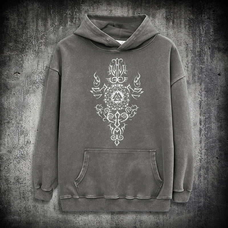 WorldNorse Valknut Flame Emblem Washed Hoodie - Grau - 3XL - image 12